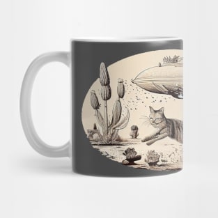 Cat running from UFO Sci-fi Cat lover gift Mug